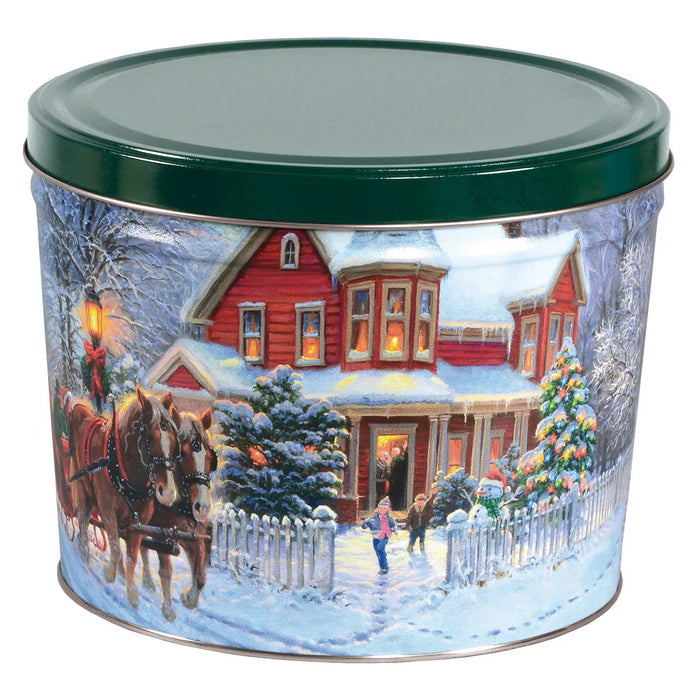 CHRISTMAS POPCORN TIN - Dashing Through the Snow - 2 Gallon