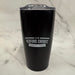 Black tumbler with 'Bedford Candies' branding on a marble surface