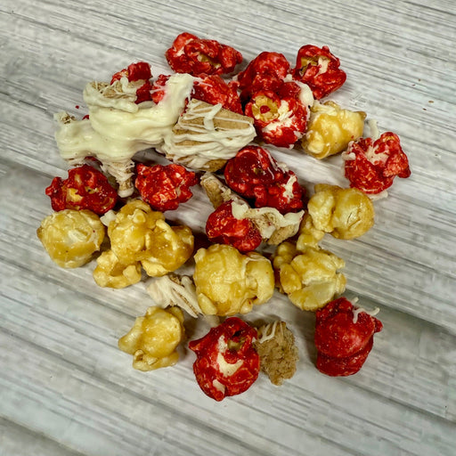 Colorful popcorn on a textured surface