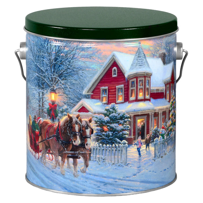 CHRISTMAS POPCORN TIN - Dashing Through the Snow - 1 Gallon