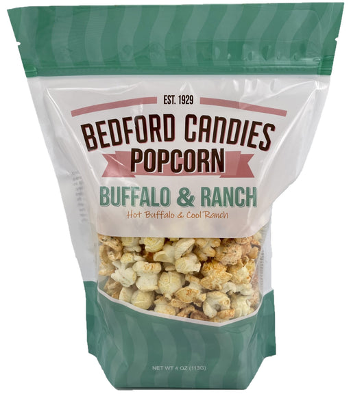 A mixture of cool ranch flavored popcorn and hot buffalo seasoned popcorn.